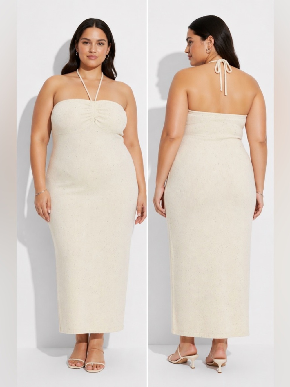 SZ 2x shimmering halter tube dress cream w/ gold sparkle Wild Fable New